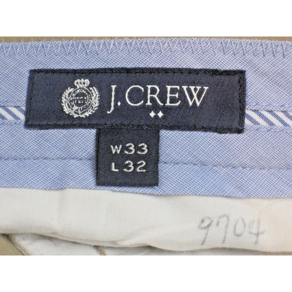 Mens J Crew Khaki Cotton Flat Front Chino Pants sz 33x32